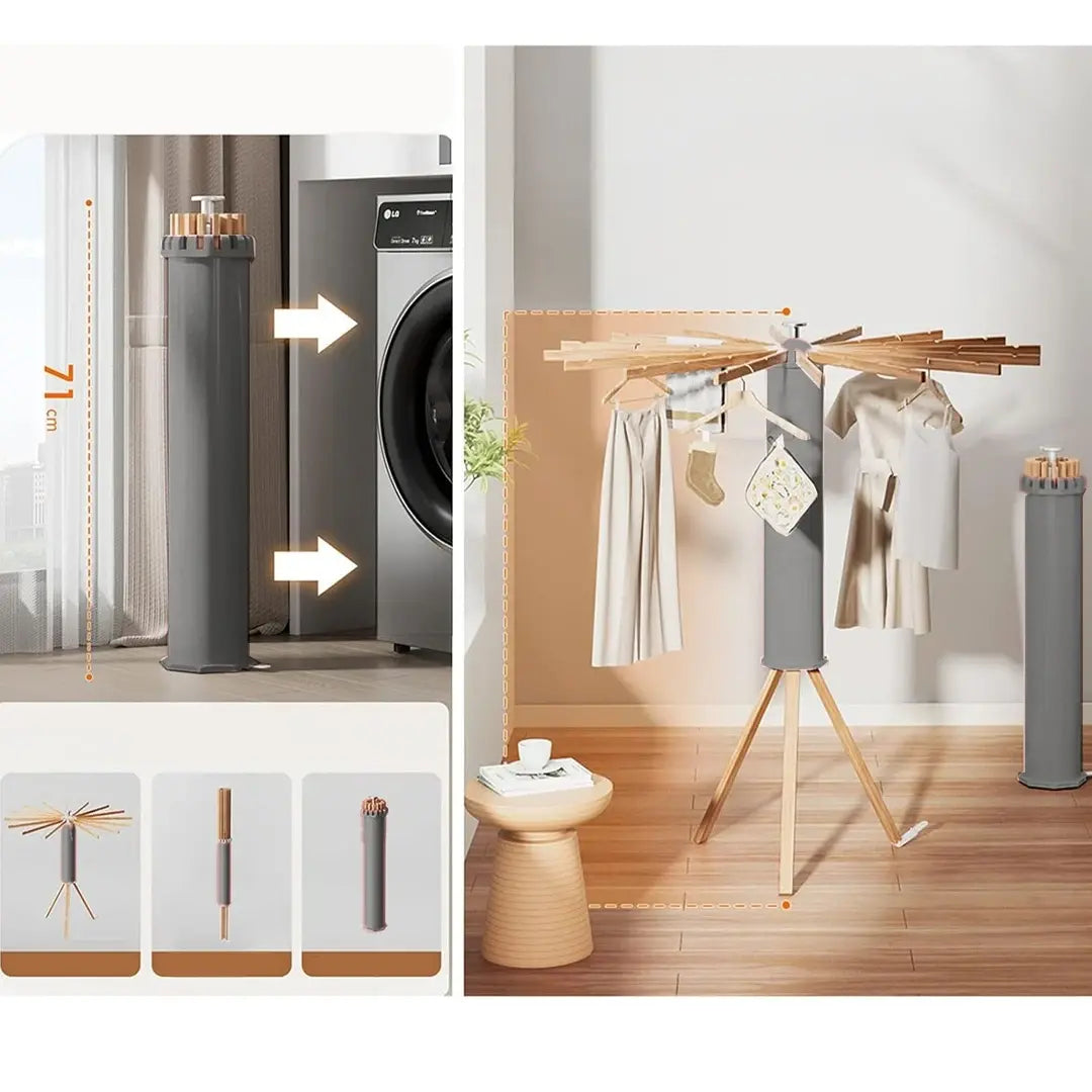 Séchoir Tripode Pliable avec Base en Bois