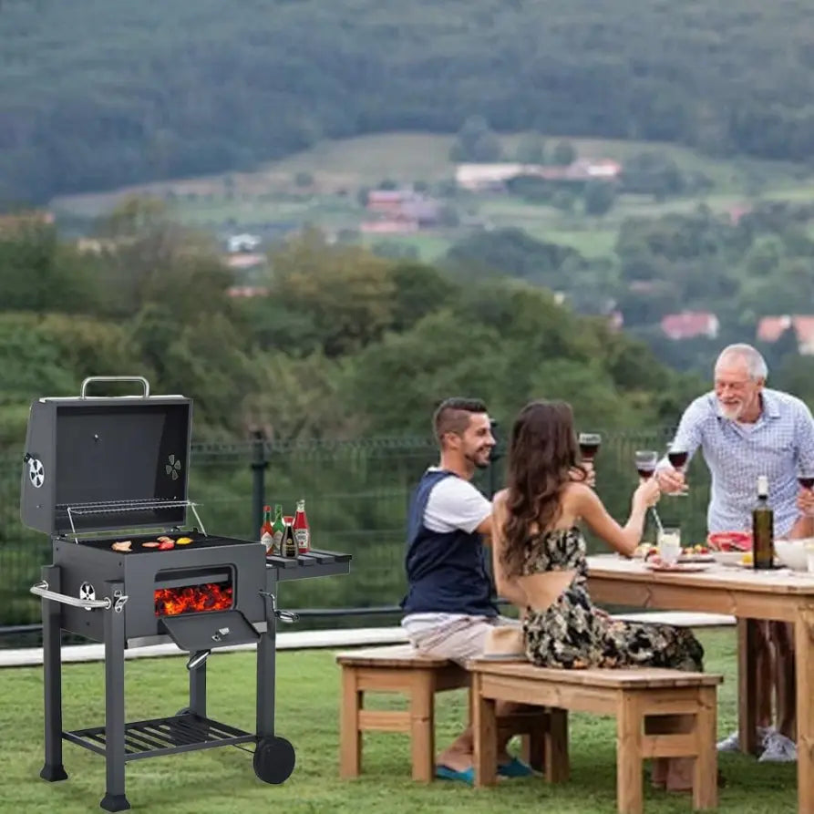 Barbecue Charbon Pliable avec Table Latérale