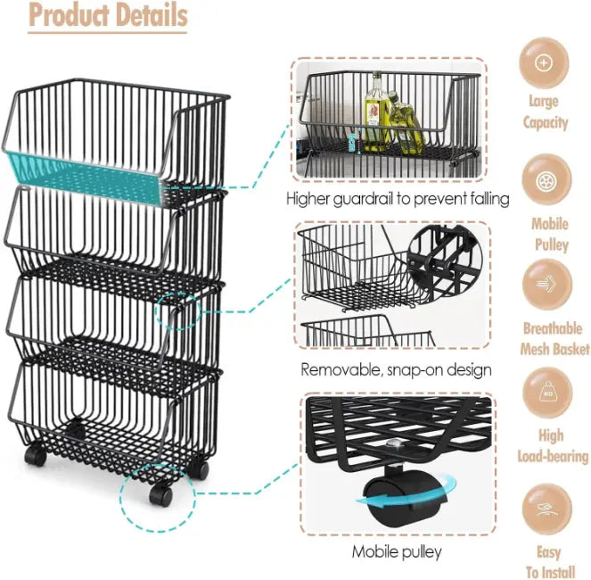 Chariot de Cuisine Multifonction sur Roulettes