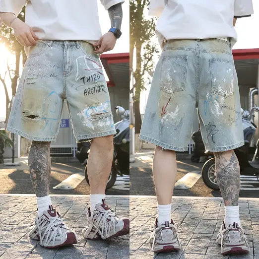 Short en Jean Vintage Effet Délavé