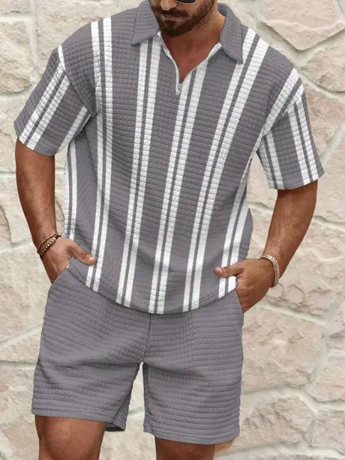 Ensemble T-shirt Col Zippé et Short Homme