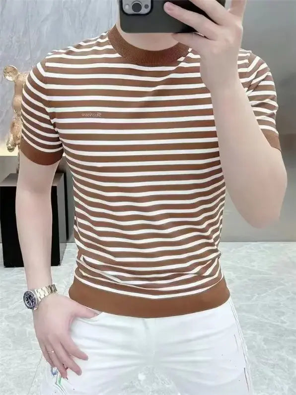 T-shirt Rayé Homme à Manches Courtes