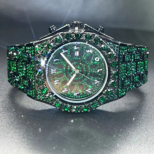 Montre Homme avec Détails Brillants Verts