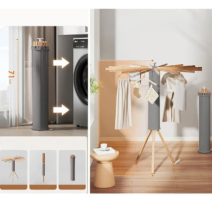 Séchoir Tripode Pliable avec Base en Bois