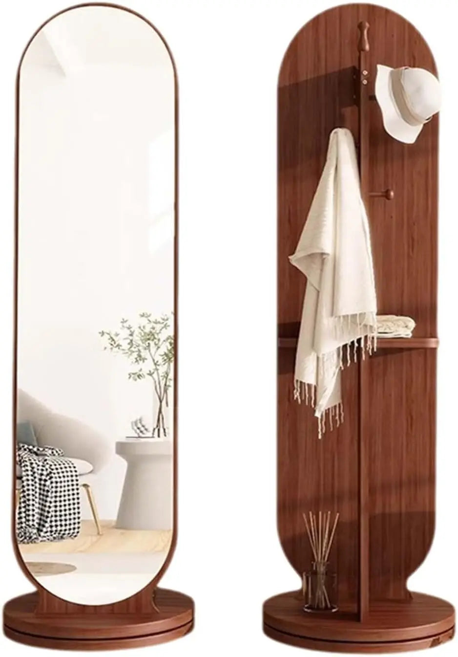 Miroir Plein Pied Rotatif avec Porte-Manteau