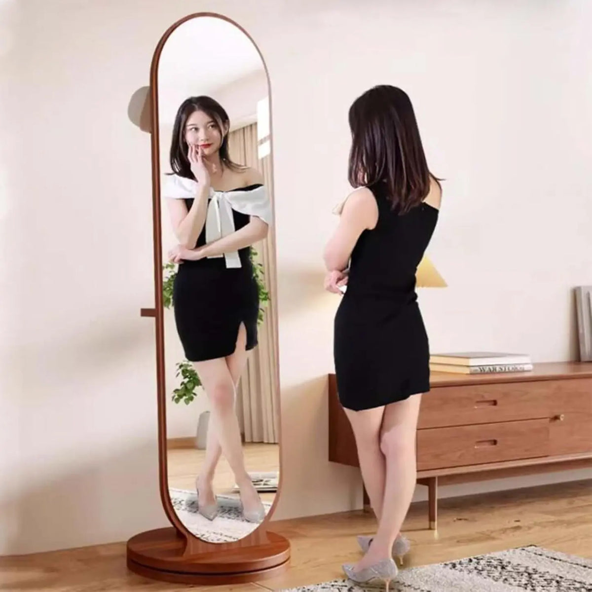 Miroir Plein Pied Rotatif avec Porte-Manteau
