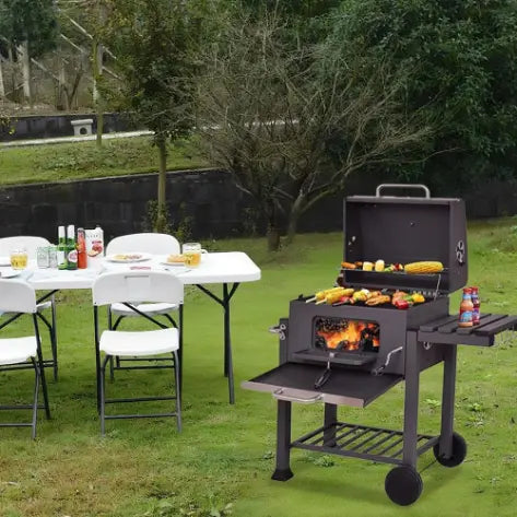 Barbecue Charbon Pliable avec Table Latérale