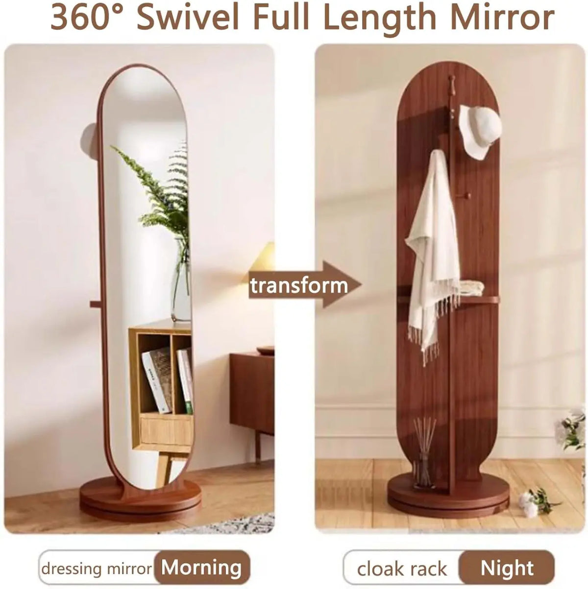 Miroir Plein Pied Rotatif avec Porte-Manteau