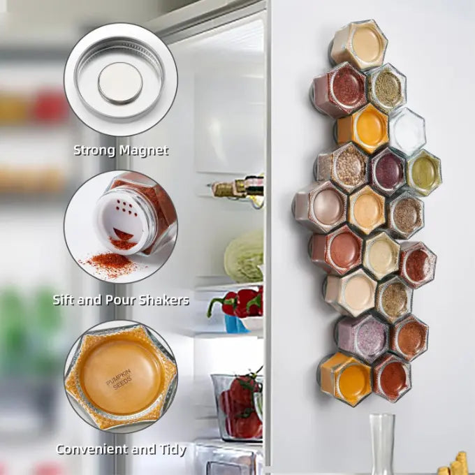 20 Pots Magnétiques en Verre pour Épices
