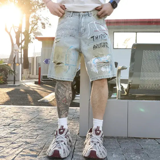 Short en Jean Vintage Effet Délavé
