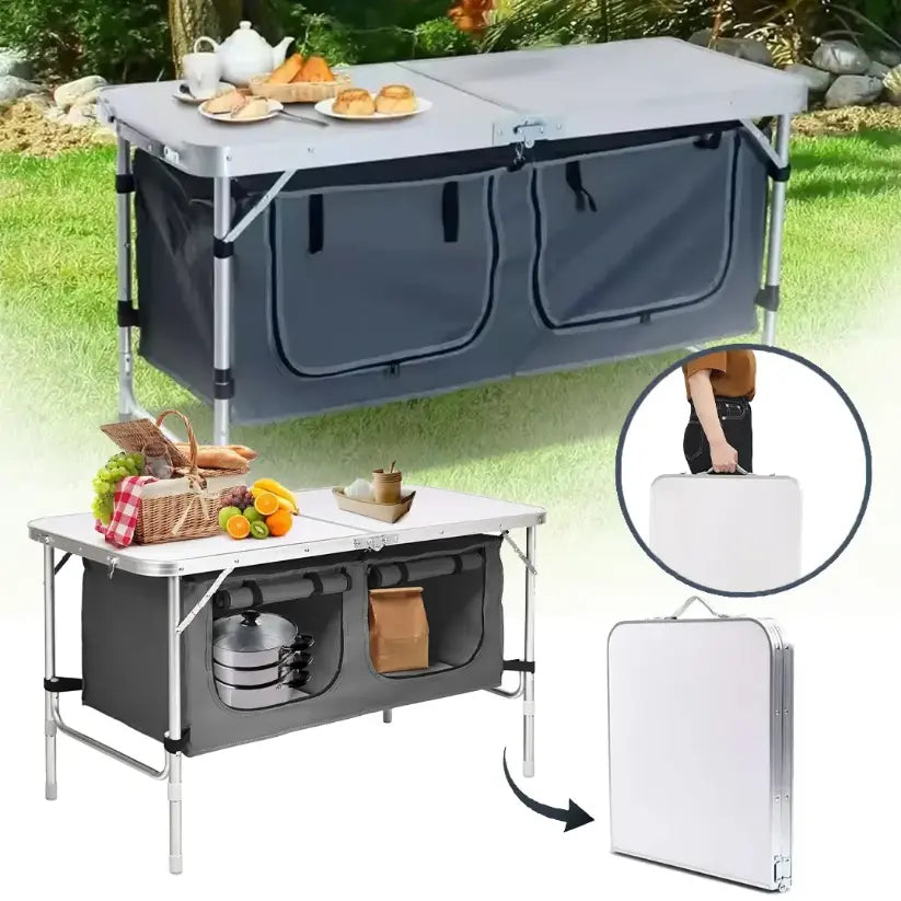 Table de Camping Pliante avec Rangement Intégré