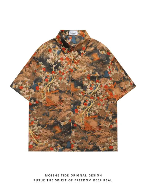Chemise Courte Style Peinture à l’Huile