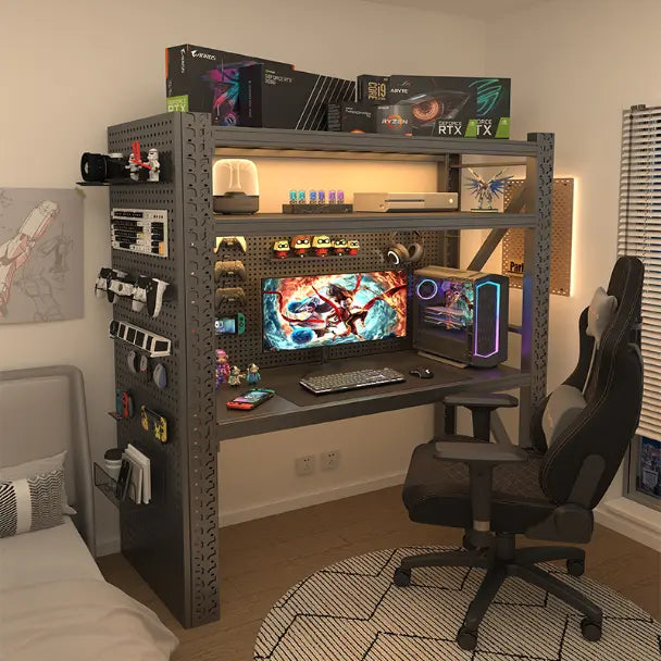 Table Gaming avec Rangement Multi-Niveaux