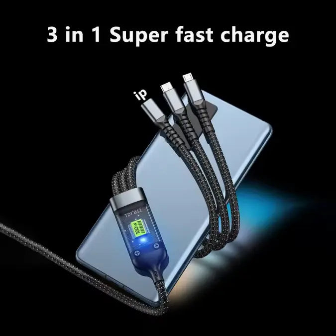 Câble de Charge Rapide 100W 3-en-1 Intelligent