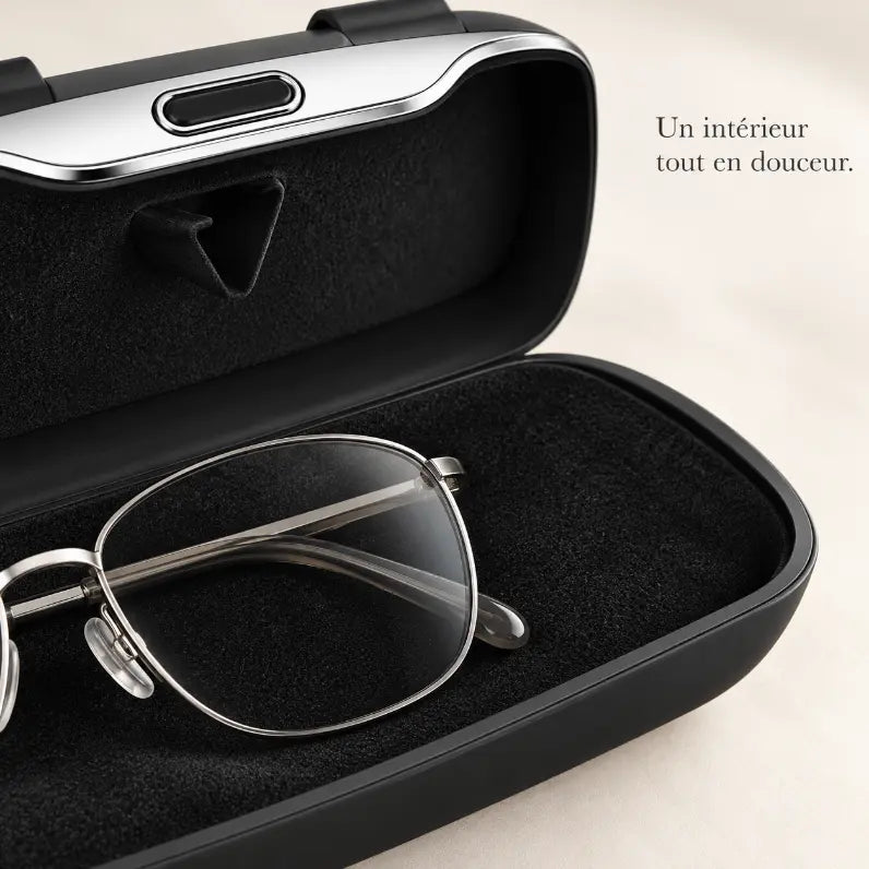 Étui pour lunettes de voiture et pare-soleil