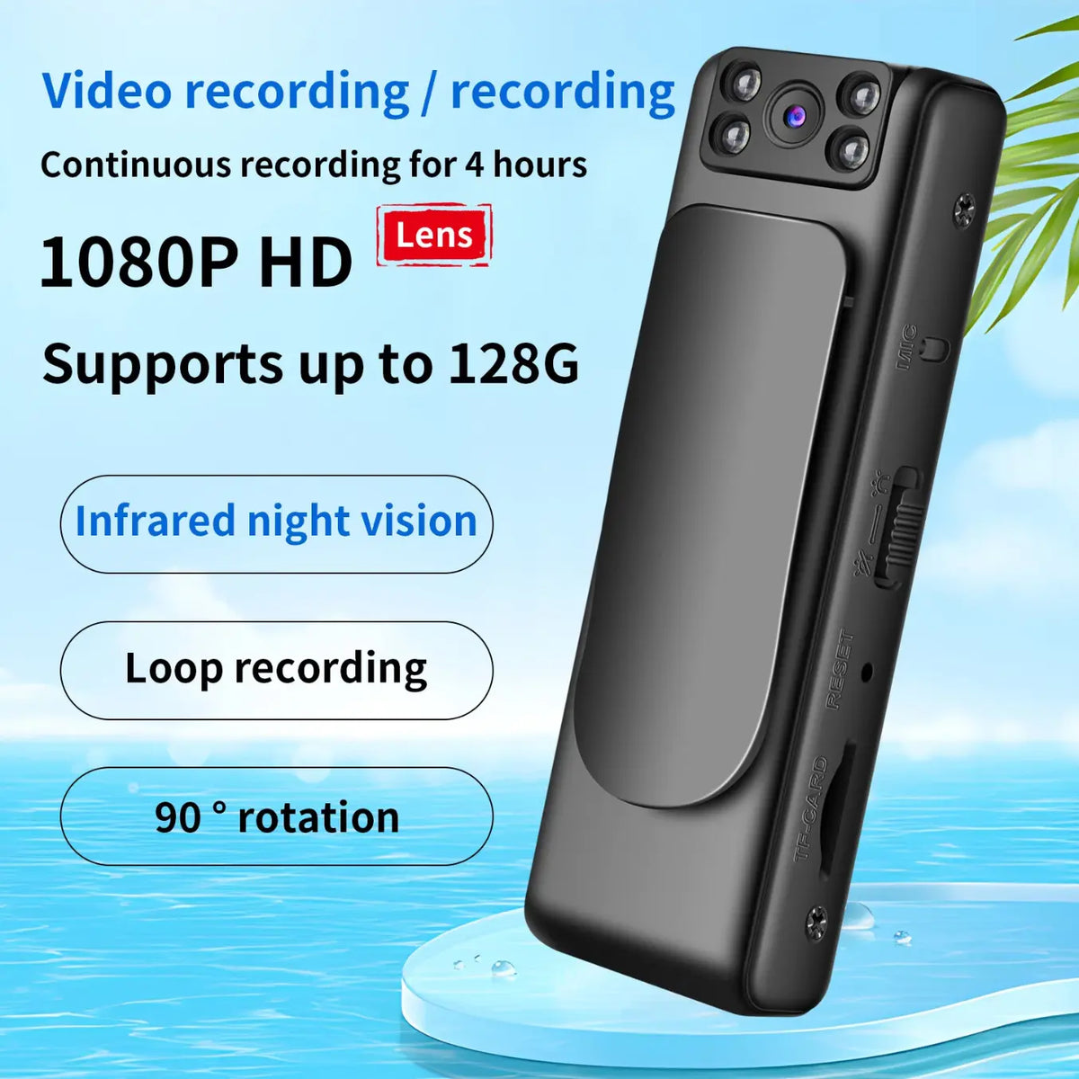 Caméra Portable HD avec Clip Arrière